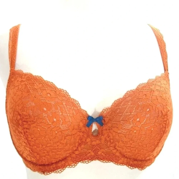 34D Gilligan O'Malley Unlined Semi Sheer Lace Balconette UW Bra Orange Penny NWT - Picture 4 of 11